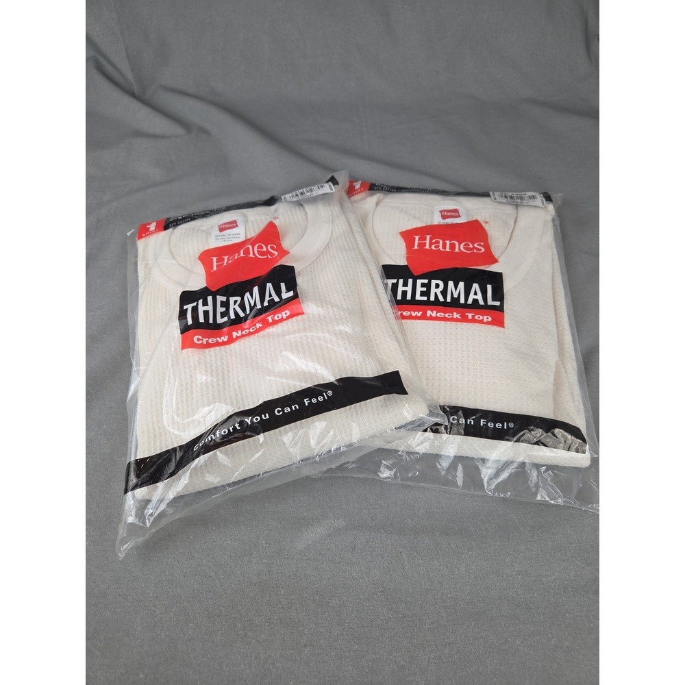 2X Vintage Hanes Thermal Underwear Crew Neck Long Sleeved Top 2XL 2001 NOS